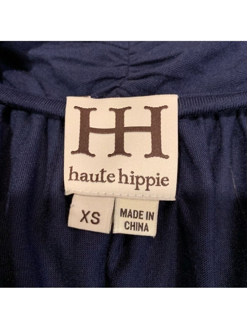 HAUTE HIPPIE Black & Blue Draped Faux Wrap Top XS FLAW - Picture 8 of 10